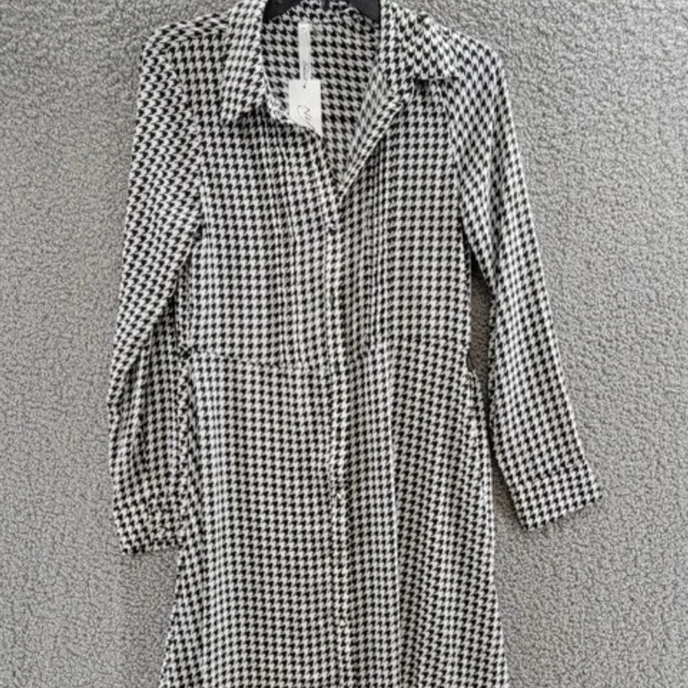 NWT NY Collection Houndstooth Belted Shirtdress Women's Size M